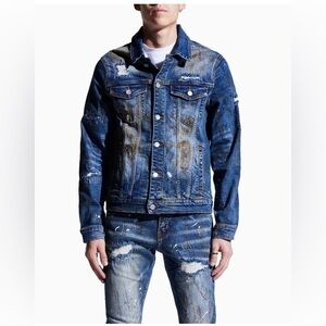 New Embellish Men's Kane Distressed Dirty Denim Jacket